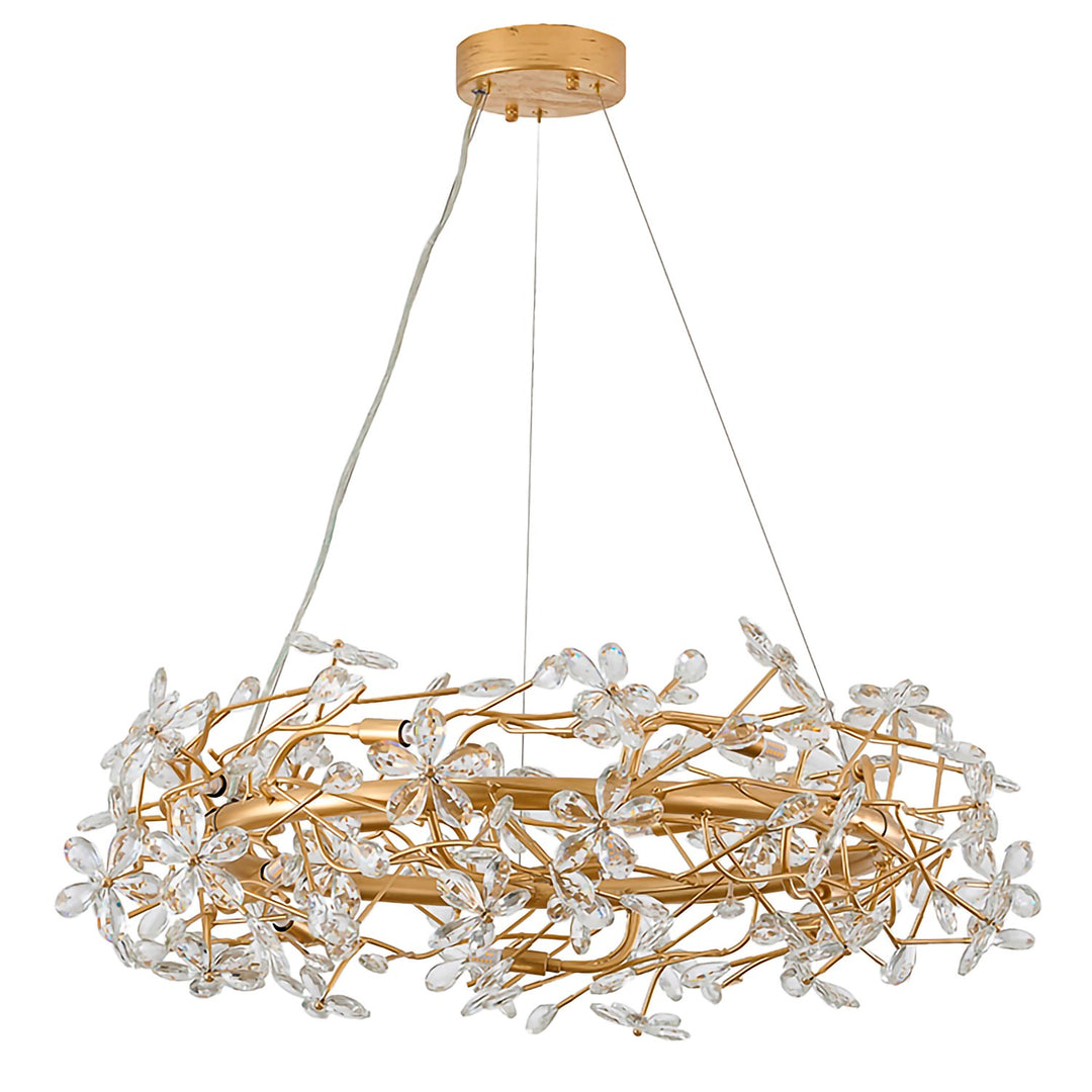 12-Light Gold Aluminum Chandelier With Clear Crystals