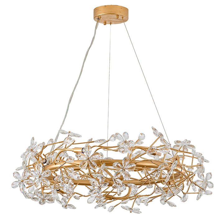 12-Light Gold Aluminum Chandelier With Clear Crystals