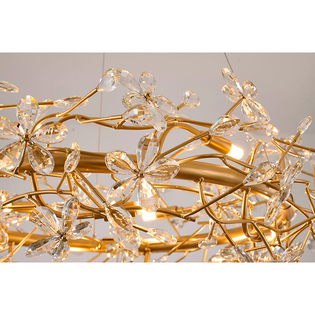 12-Light Gold Aluminum Chandelier With Clear Crystals