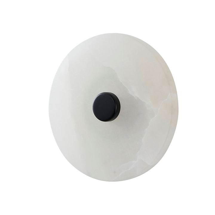 1-Light Satin Black Metal Led Wall Sconce With A Alabaster Shade