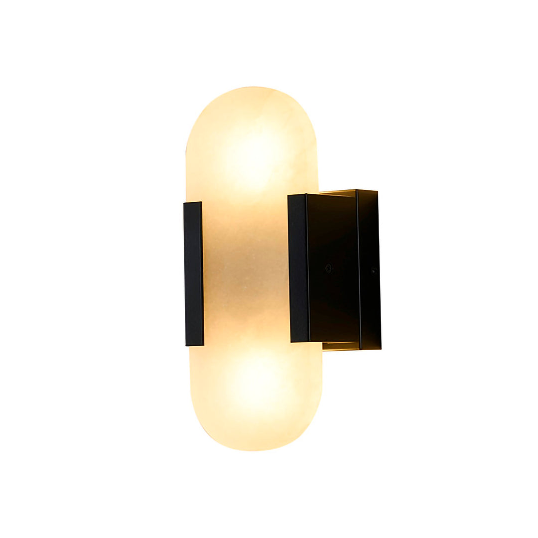 2-Light Satin Black Metal Led Wall Sconce With A Alabaster Shade by Bethel
