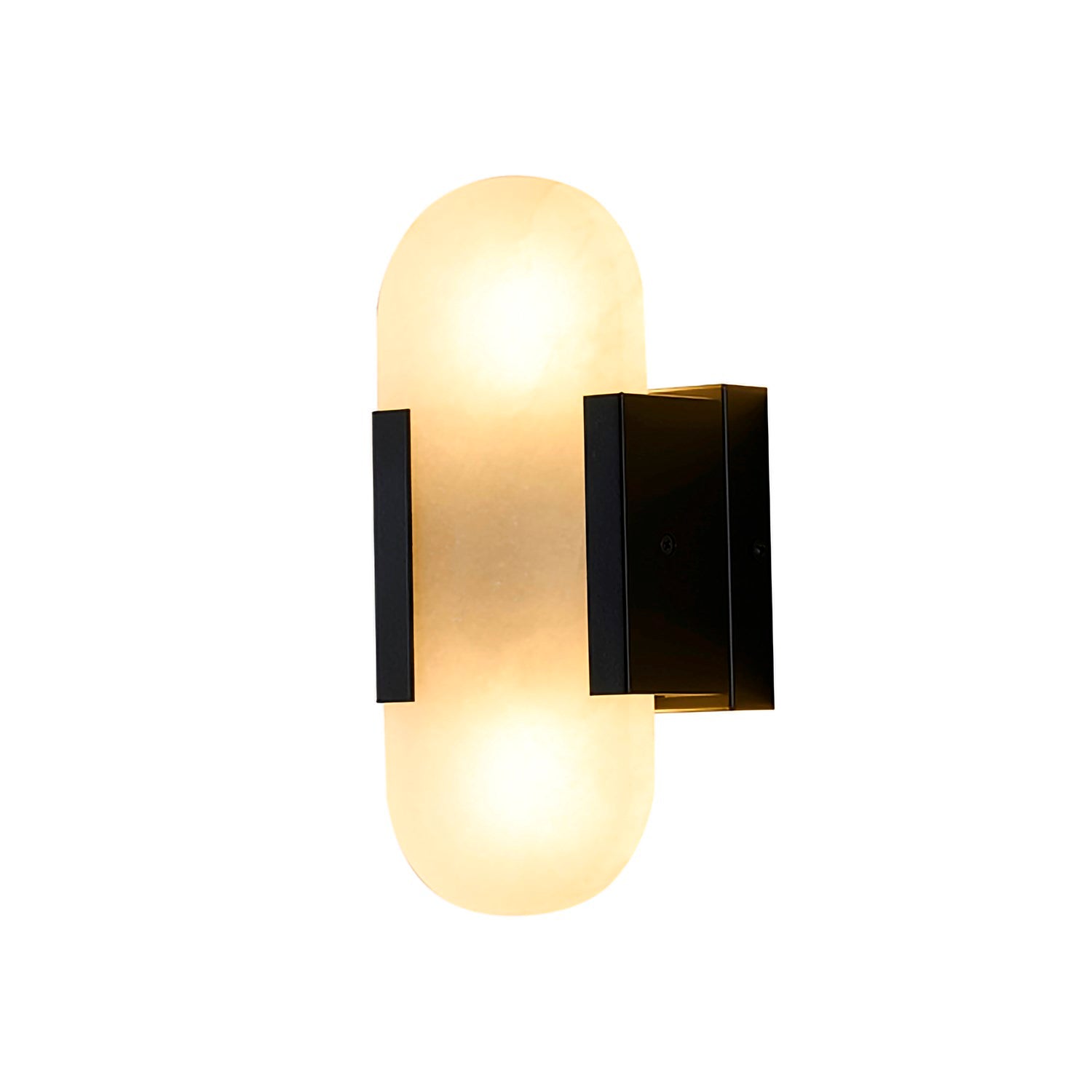 2-Light Satin Black Metal Led Wall Sconce With A Alabaster Shade by Bethel