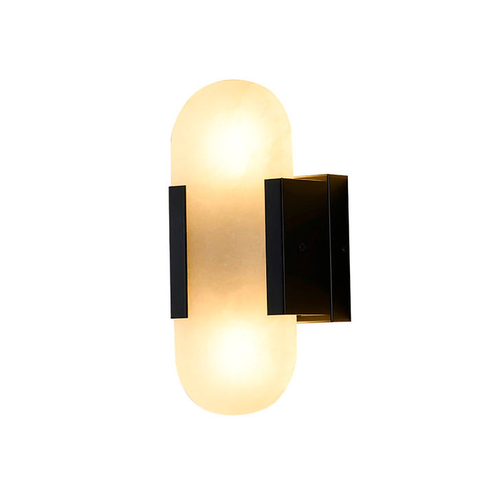 2-Light Satin Black Metal Led Wall Sconce With A Alabaster Shade by Bethel