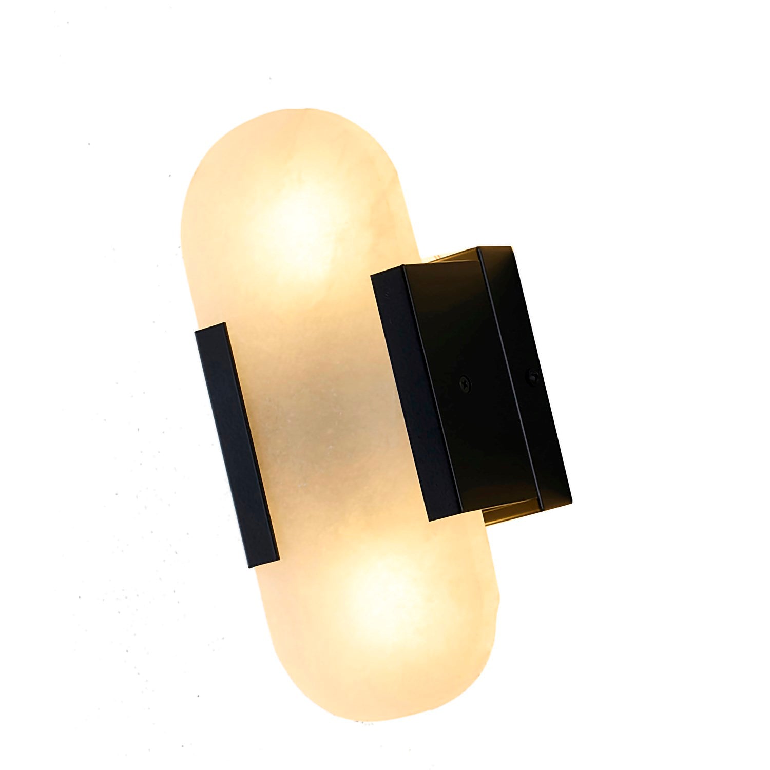 2-Light Satin Black Metal Led Wall Sconce With A Alabaster Shade