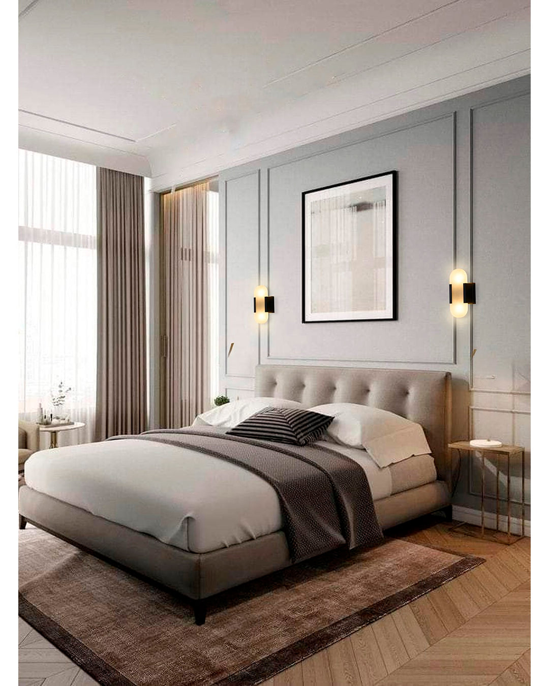 2-Light Satin Black Metal Led Wall Sconce With A Alabaster Shade