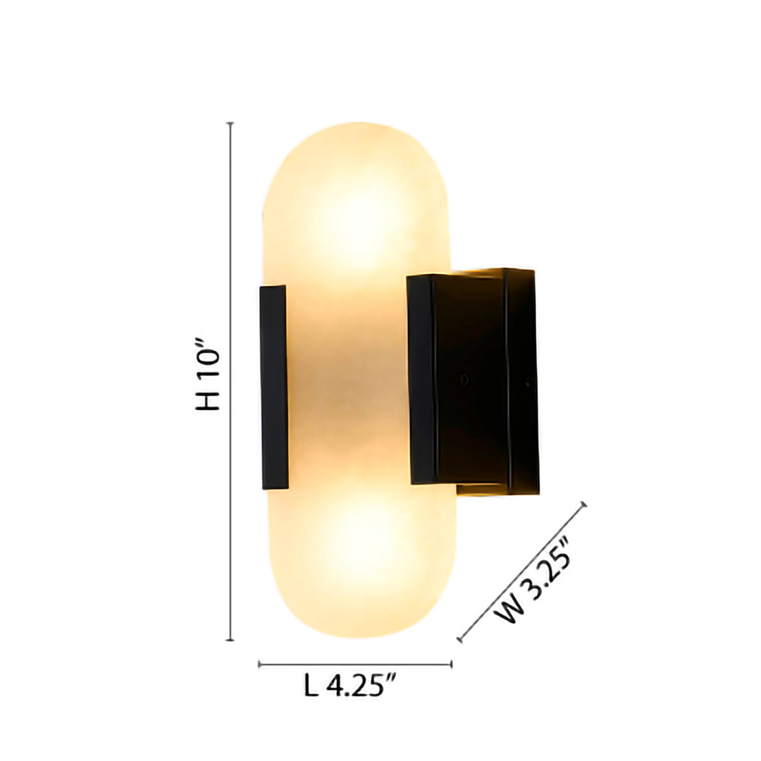 2-Light Satin Black Metal Led Wall Sconce With A Alabaster Shade