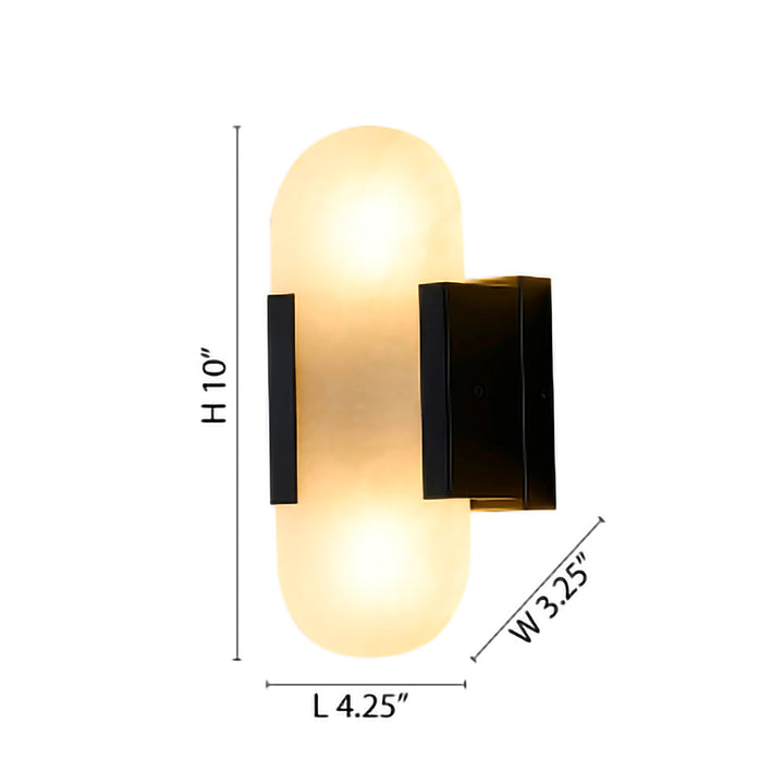 2-Light Satin Black Metal Led Wall Sconce With A Alabaster Shade