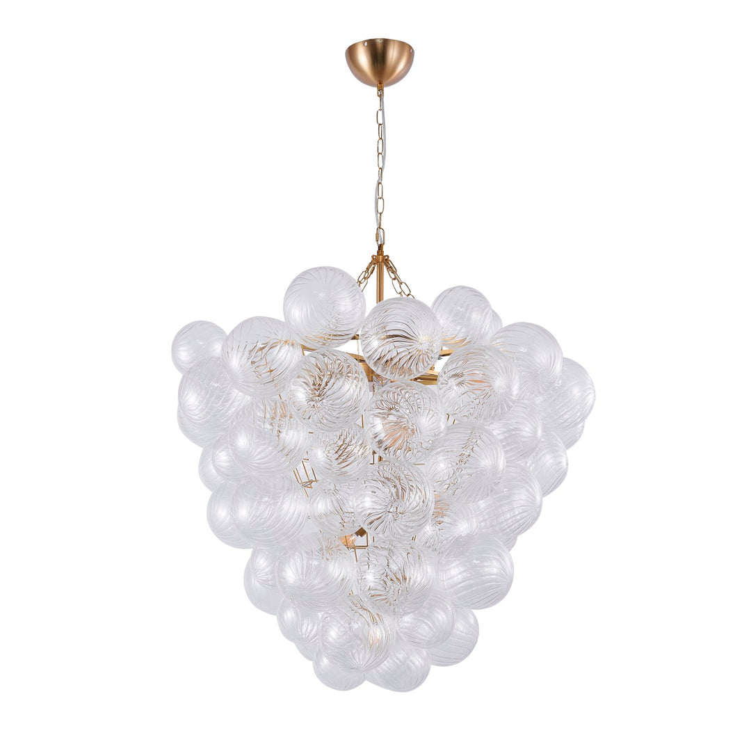 8-Light Brass Chandelier With Clear Swirl Glass Shade
