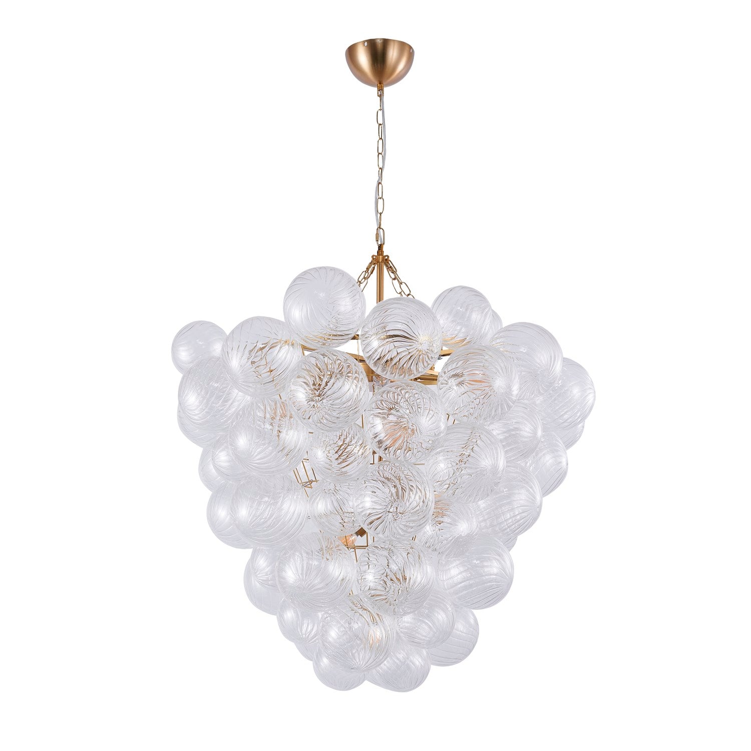 8-Light Brass Chandelier With Clear Swirl Glass Shade