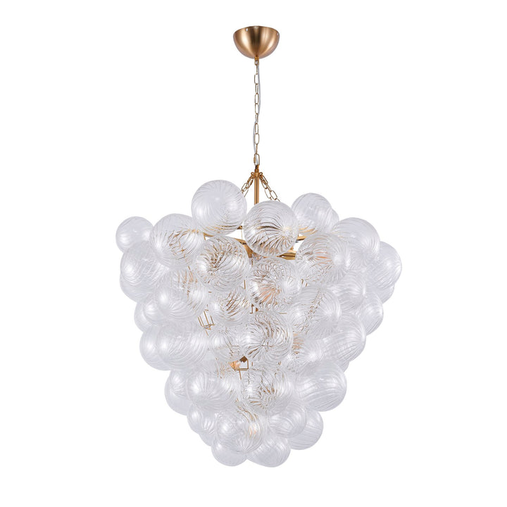 8-Light Brass Chandelier With Clear Swirl Glass Shade