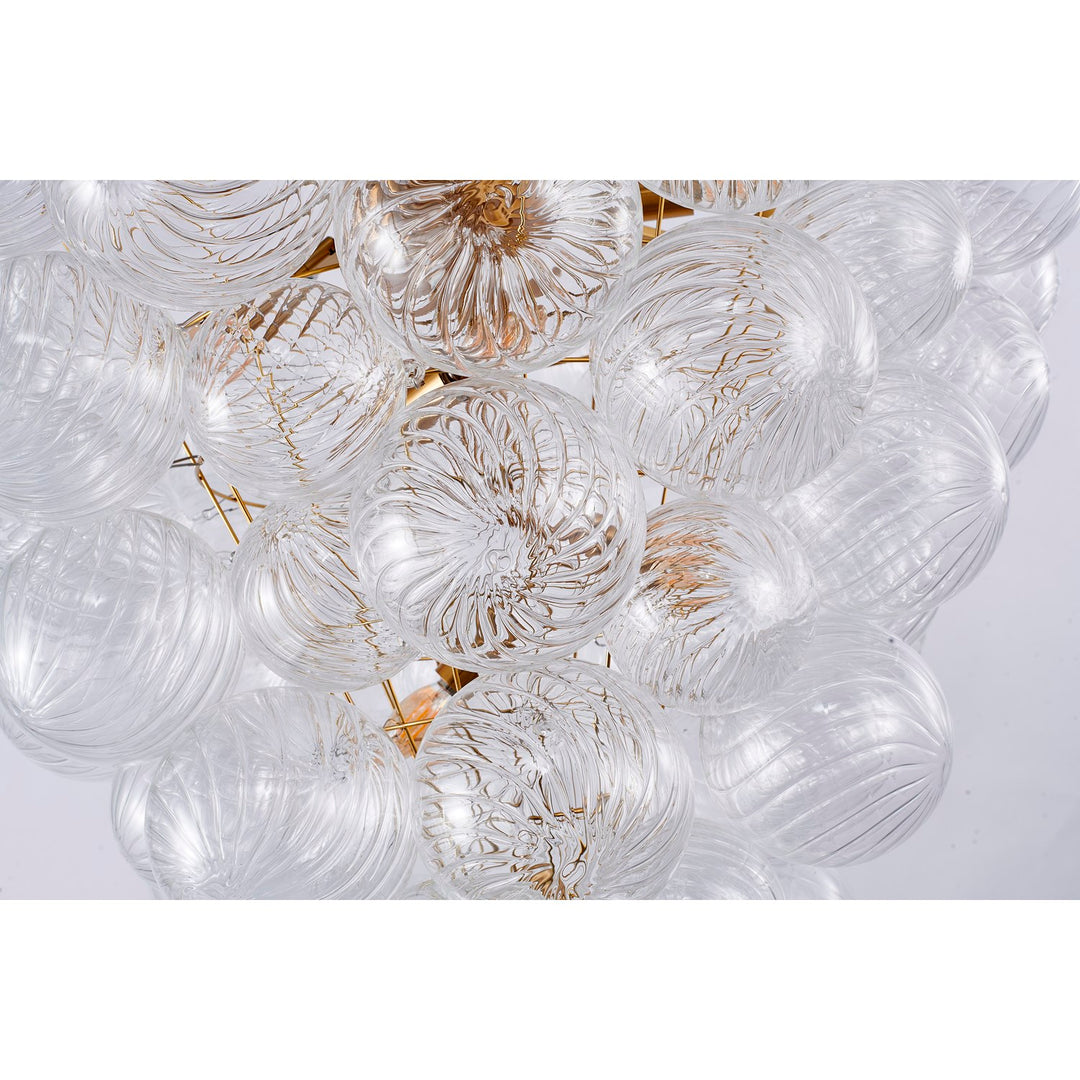 8-Light Brass Chandelier With Clear Swirl Glass Shade