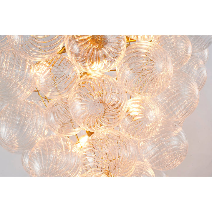 8-Light Brass Chandelier With Clear Swirl Glass Shade