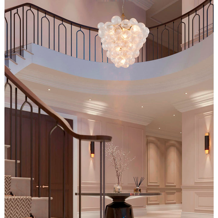 8-Light Brass Chandelier With Clear Swirl Glass Shade