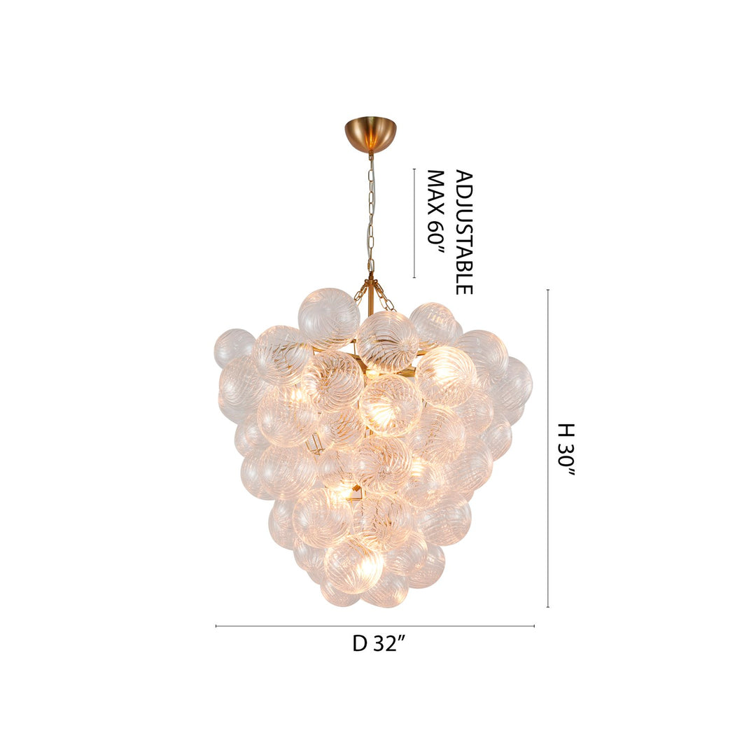 8-Light Brass Chandelier With Clear Swirl Glass Shade