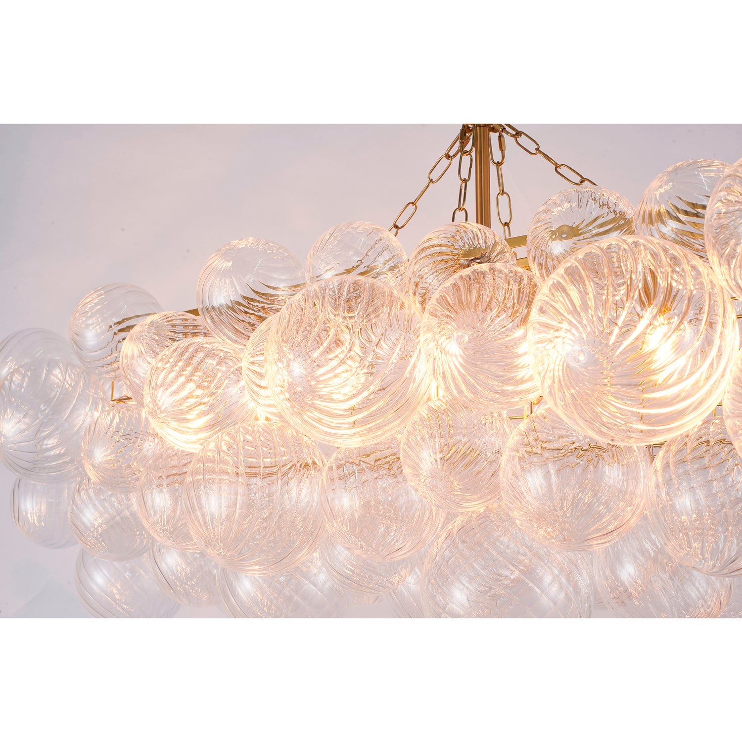 12-Light Brass Chandelier With Clear Swirl Glass Shades