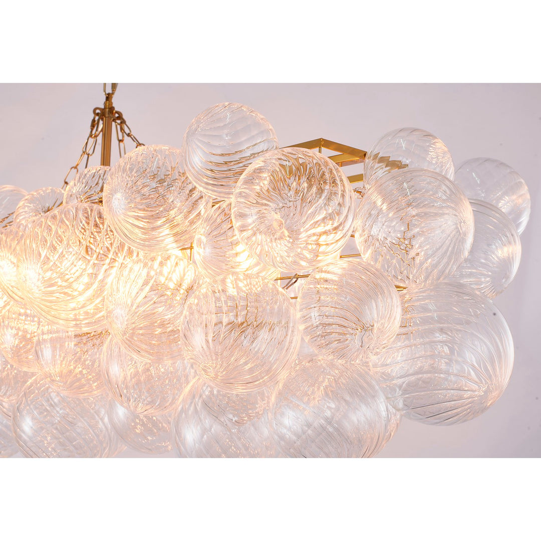 12-Light Brass Chandelier With Clear Swirl Glass Shades