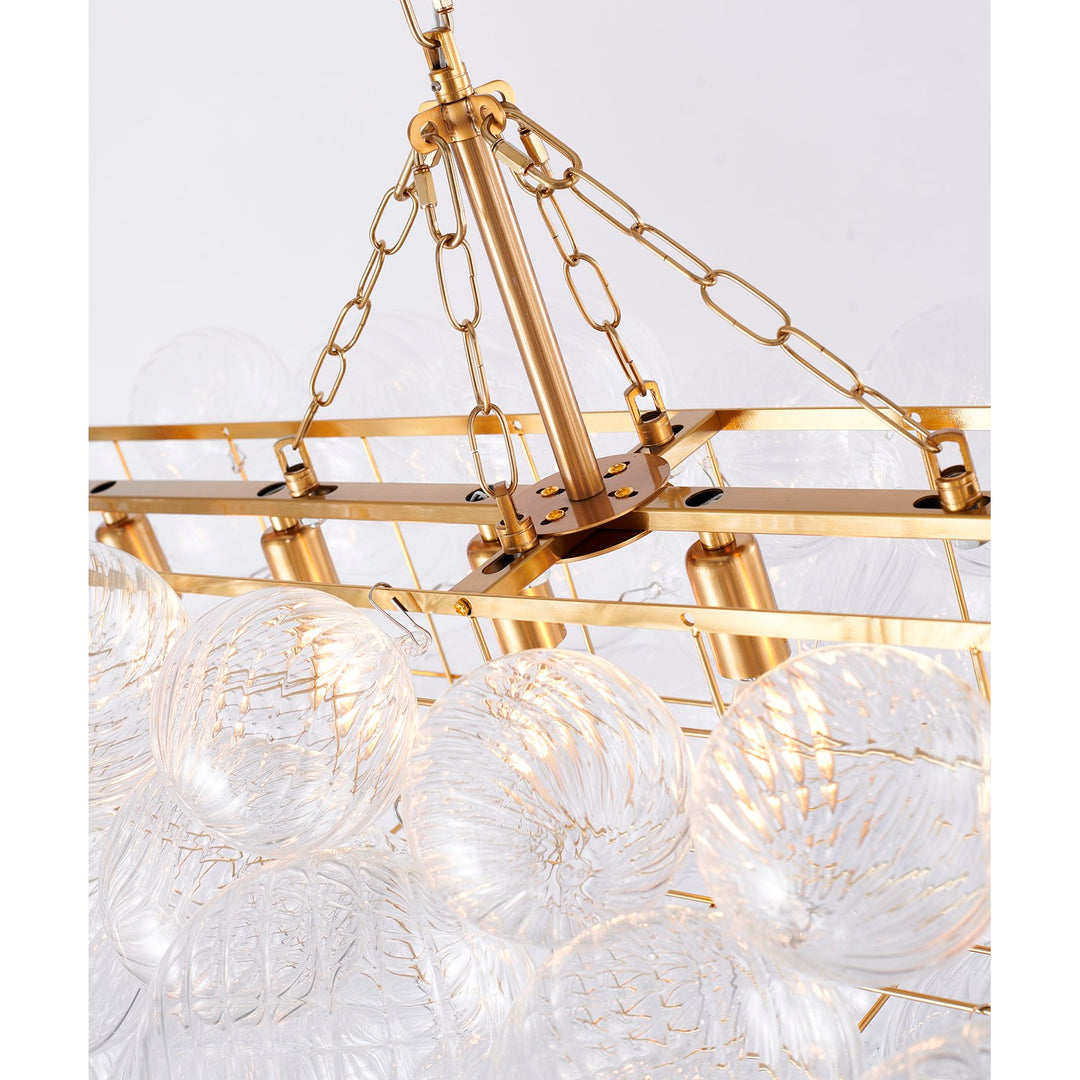 12-Light Brass Chandelier With Clear Swirl Glass Shades