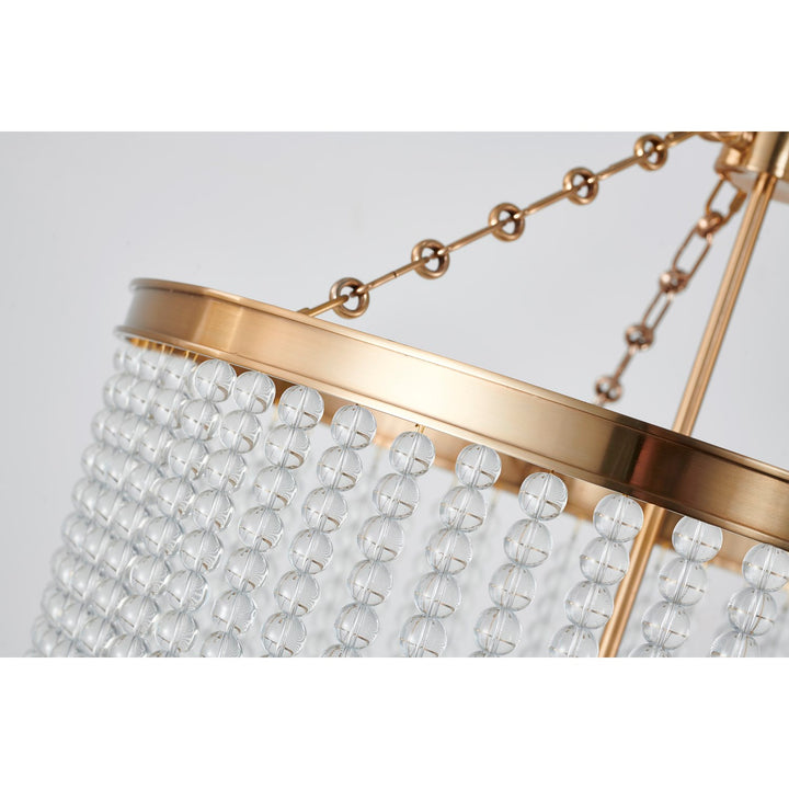 6-Light Gold Chandelier With Clear Beaded Hanging Glass