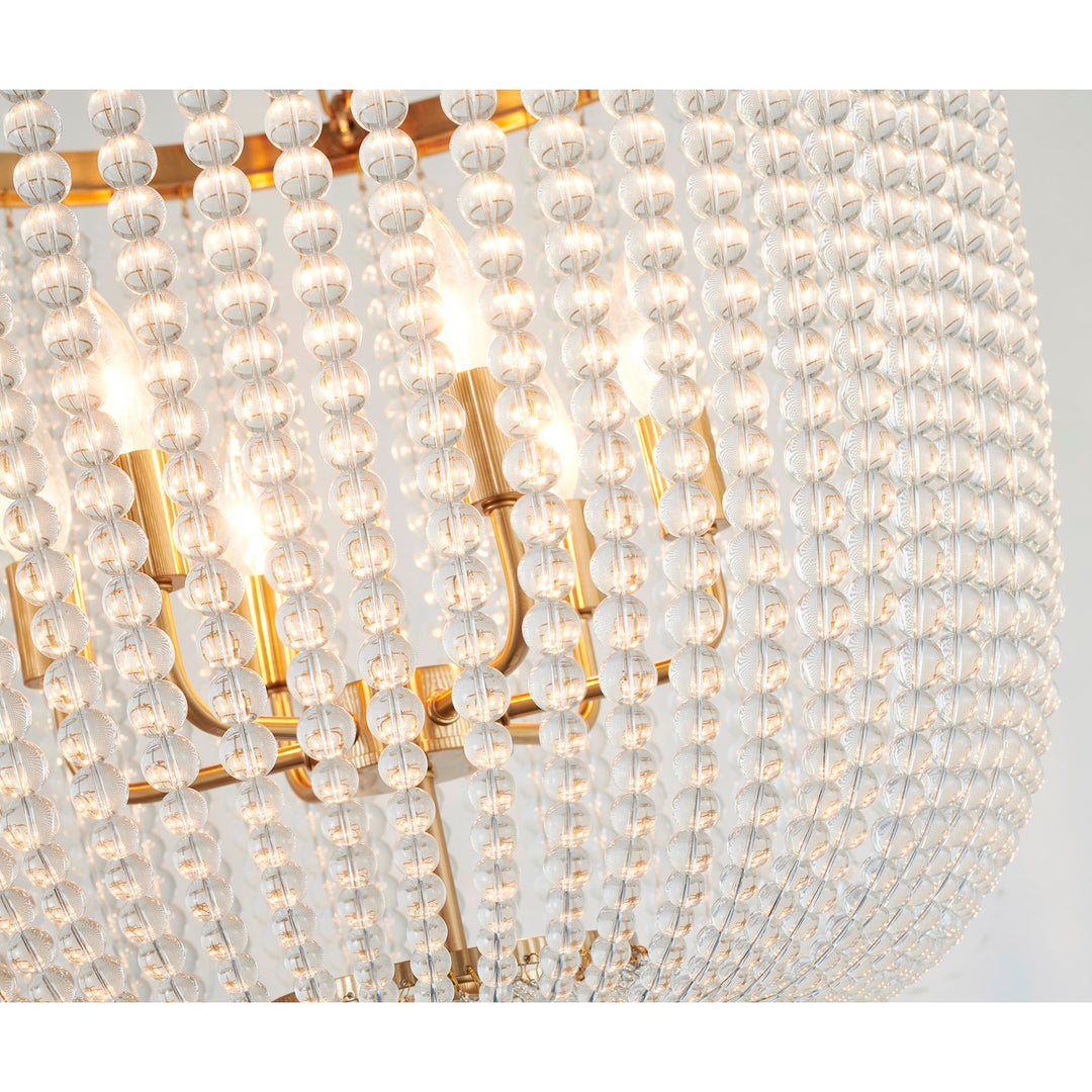 6-Light Gold Chandelier With Clear Beaded Hanging Glass