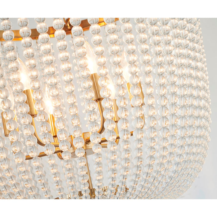 6-Light Gold Chandelier With Clear Beaded Hanging Glass