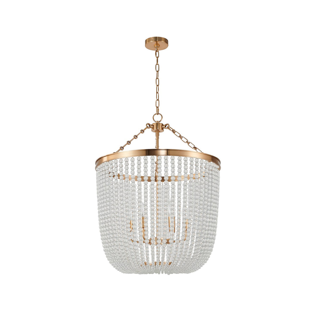 6-Light Gold Chandelier With Clear Beaded Hanging Glass
