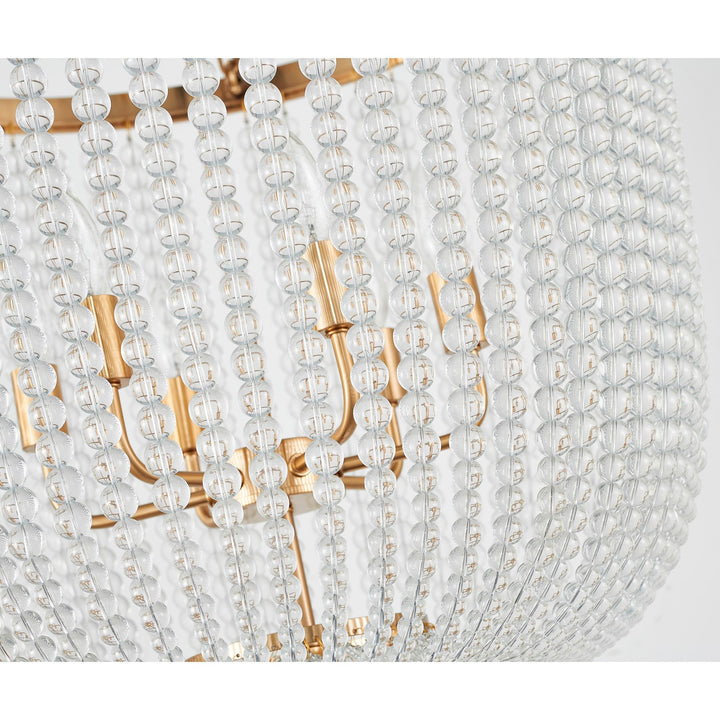 6-Light Gold Chandelier With Clear Beaded Hanging Glass
