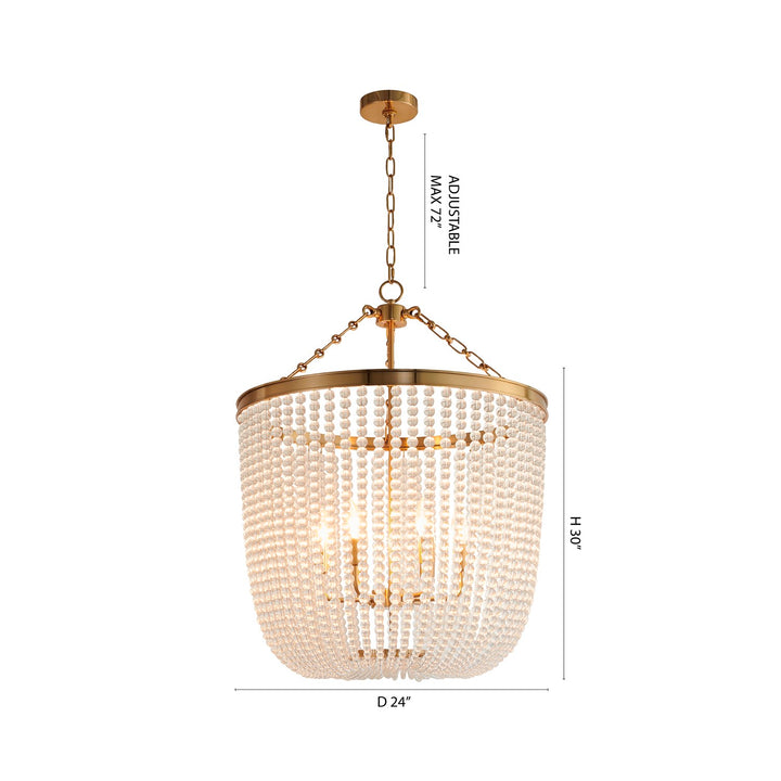 6-Light Gold Chandelier With Clear Beaded Hanging Glass