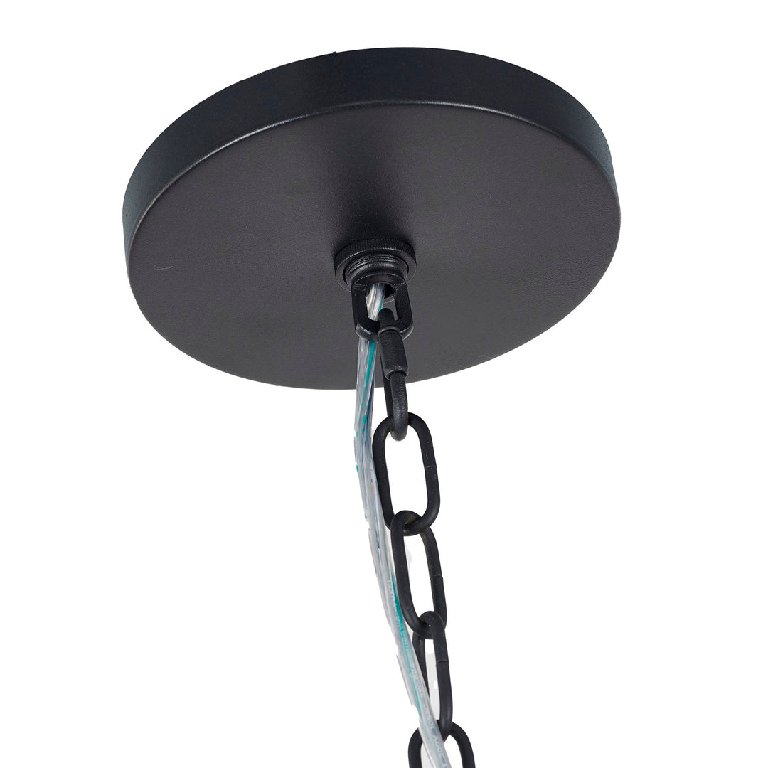 8-Light Satin Black Chandelier With Clear Beaded Hanging Glass