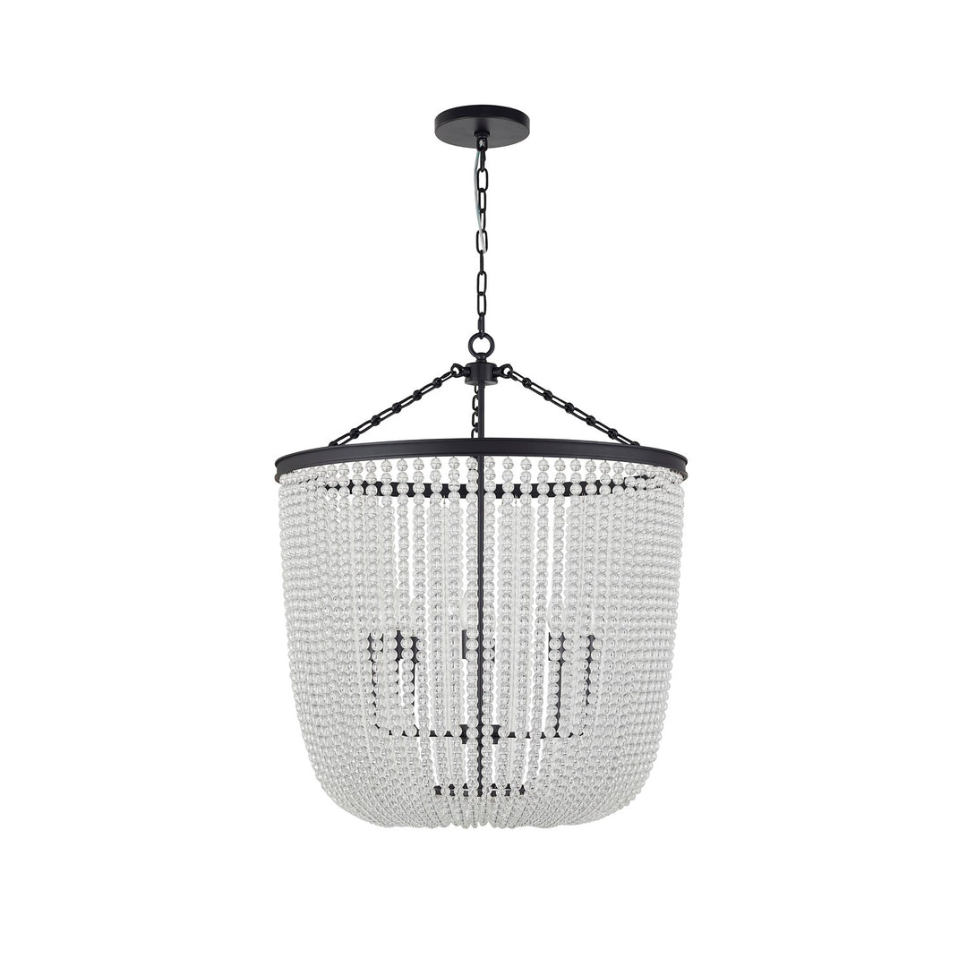 8-Light Satin Black Chandelier With Clear Beaded Hanging Glass