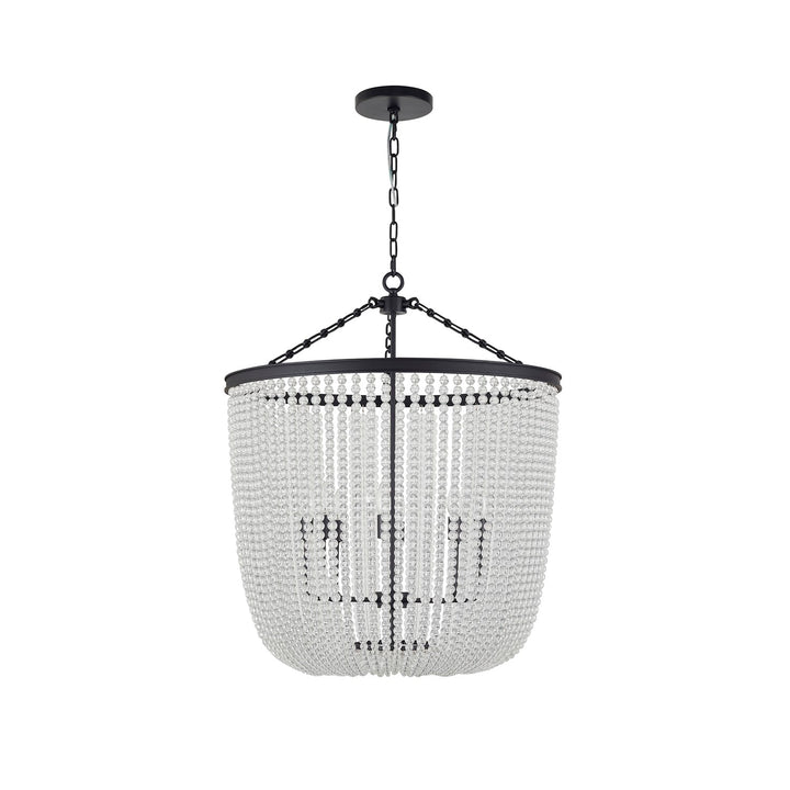 8-Light Satin Black Chandelier With Clear Beaded Hanging Glass