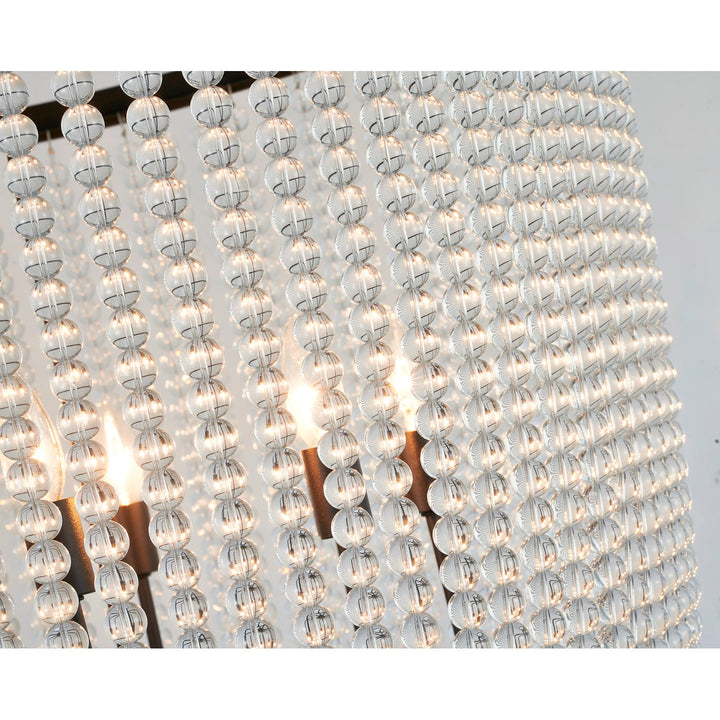 8-Light Satin Black Chandelier With Clear Beaded Hanging Glass