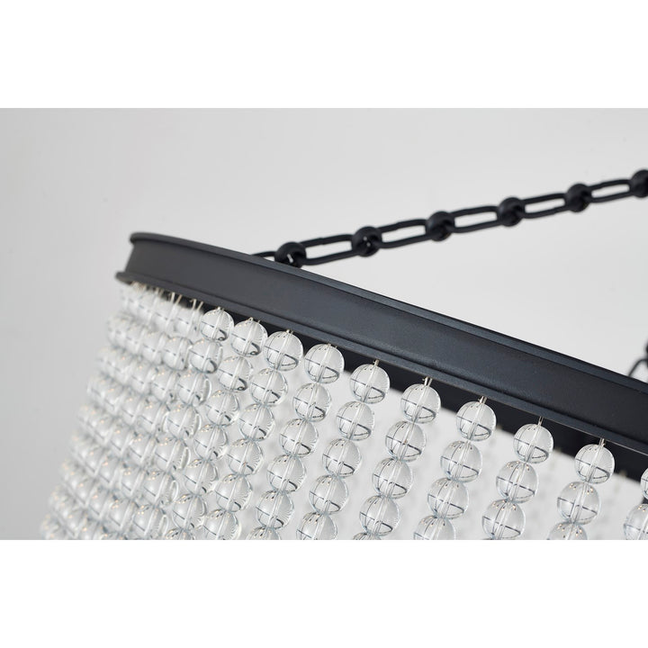 8-Light Satin Black Chandelier With Clear Beaded Hanging Glass