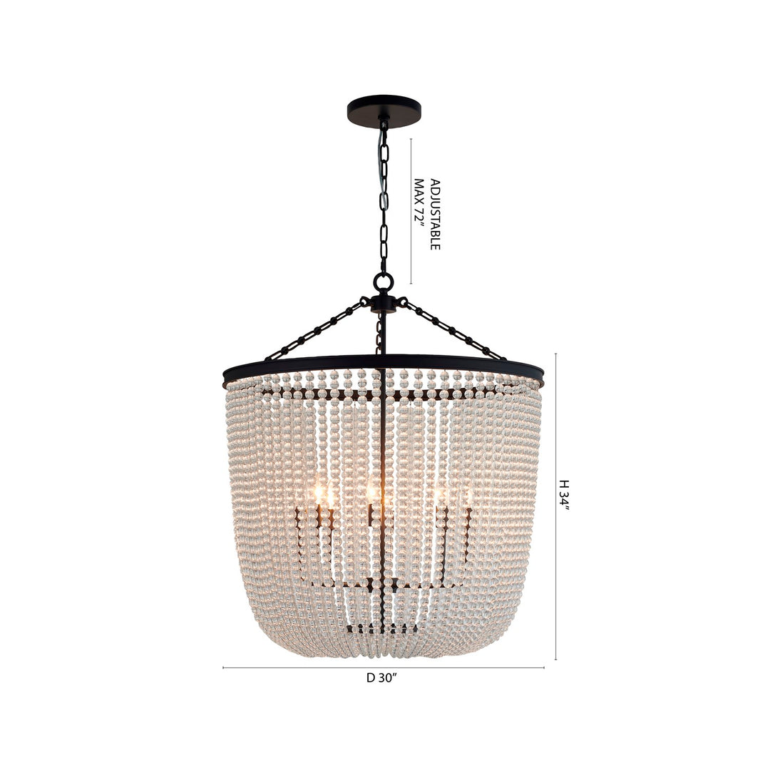 8-Light Satin Black Chandelier With Clear Beaded Hanging Glass