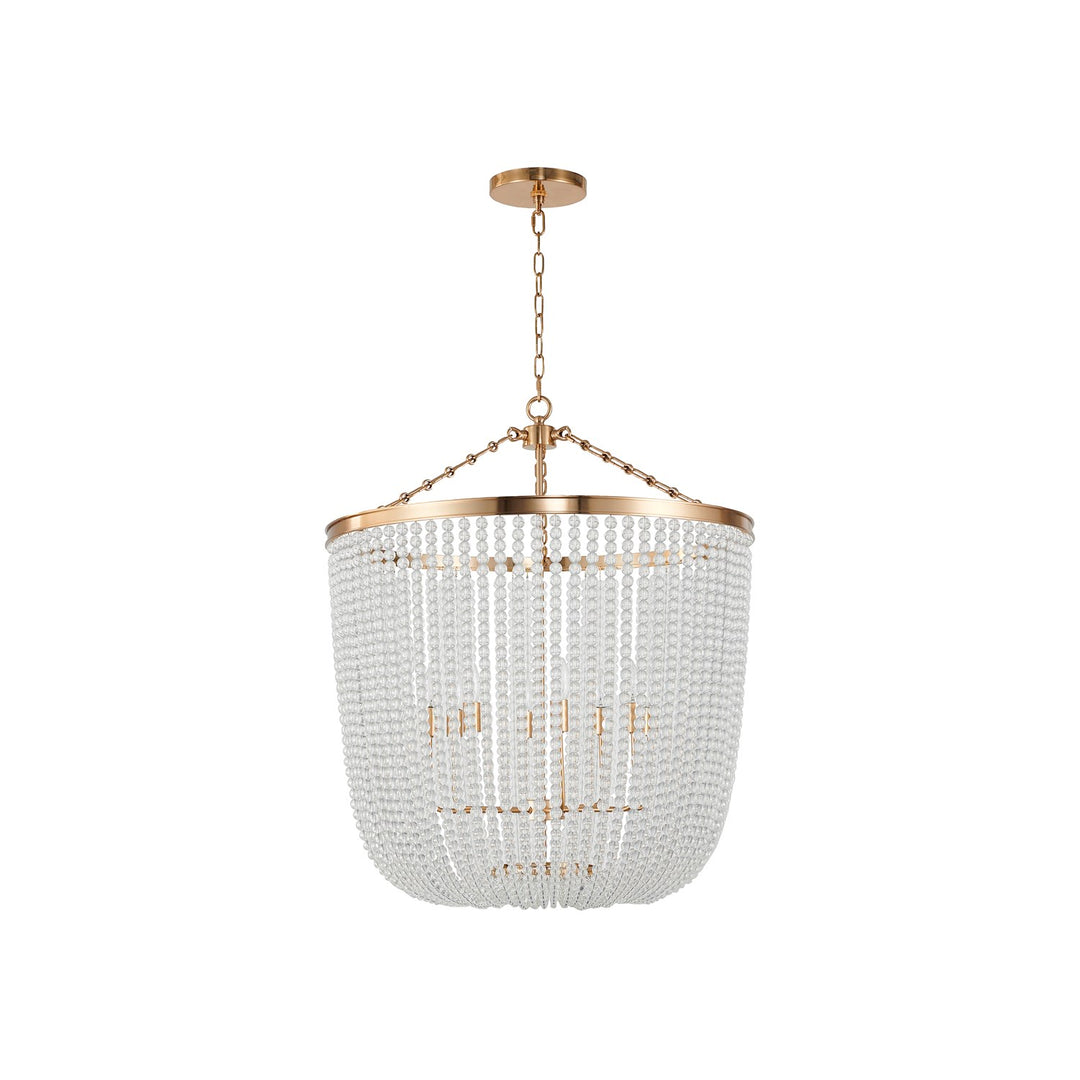 8-Light Gold Chandelier With Clear Beaded Hanging Glass