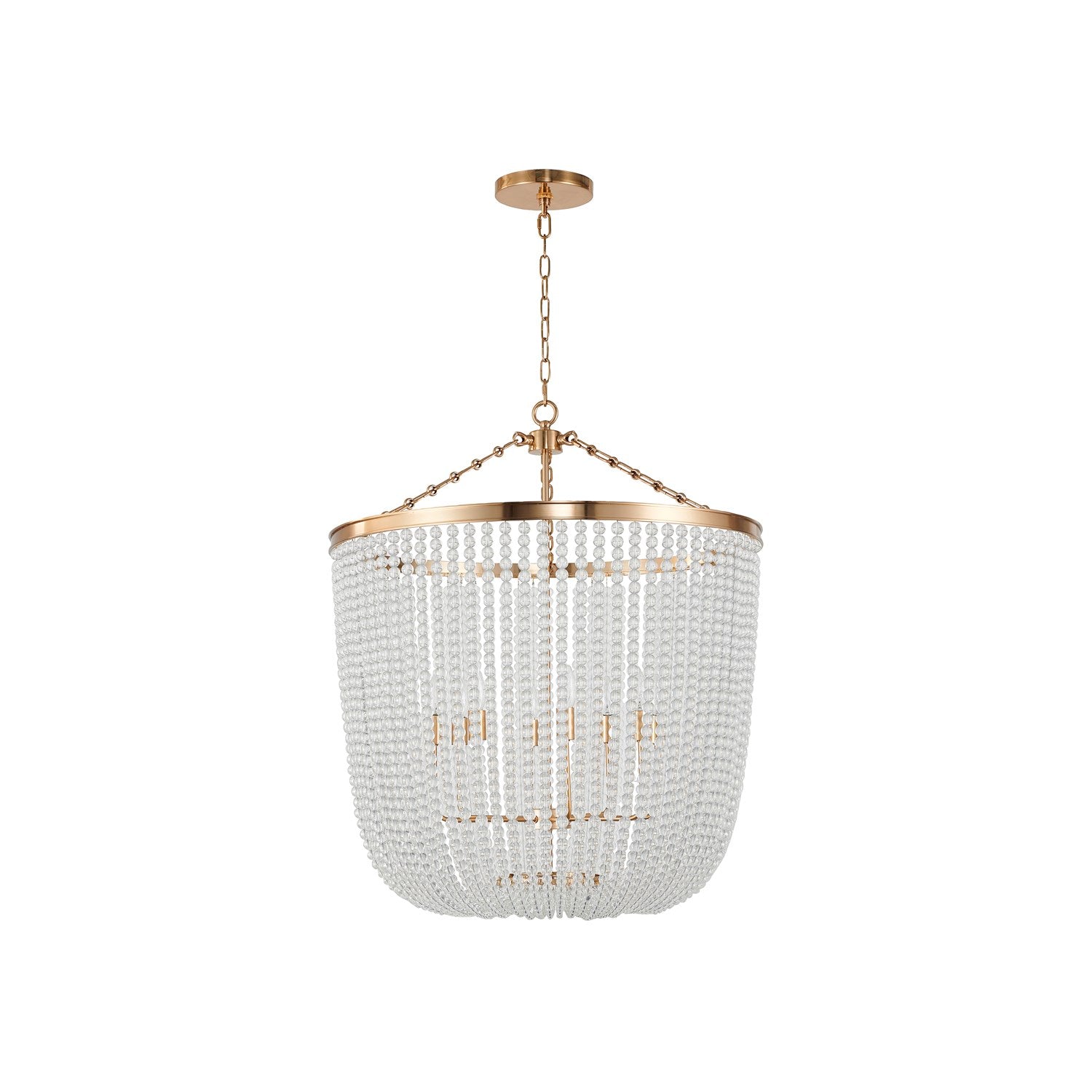 8-Light Gold Chandelier With Clear Beaded Hanging Glass