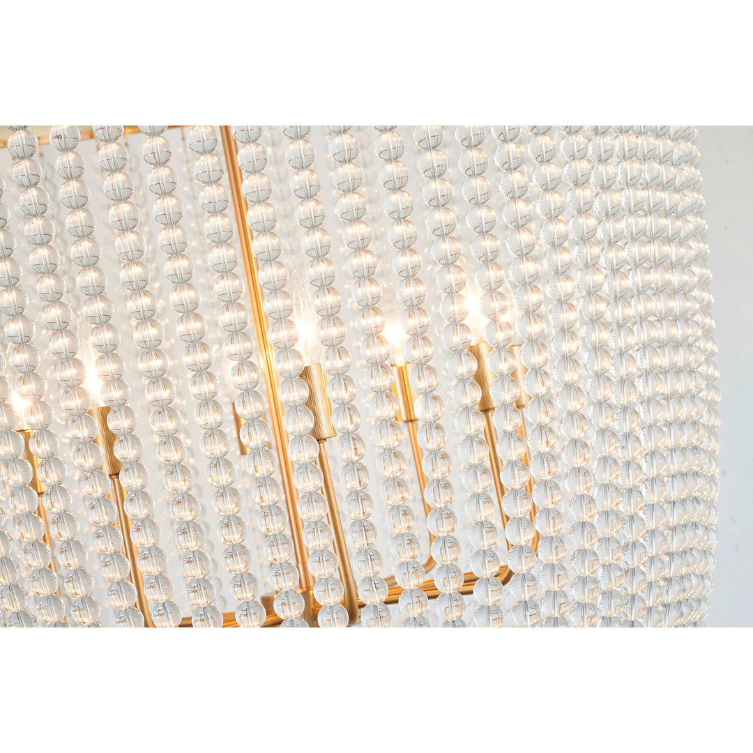 8-Light Gold Chandelier With Clear Beaded Hanging Glass