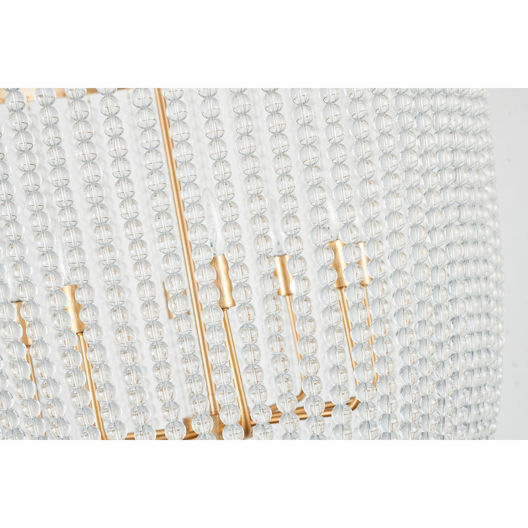 8-Light Gold Chandelier With Clear Beaded Hanging Glass
