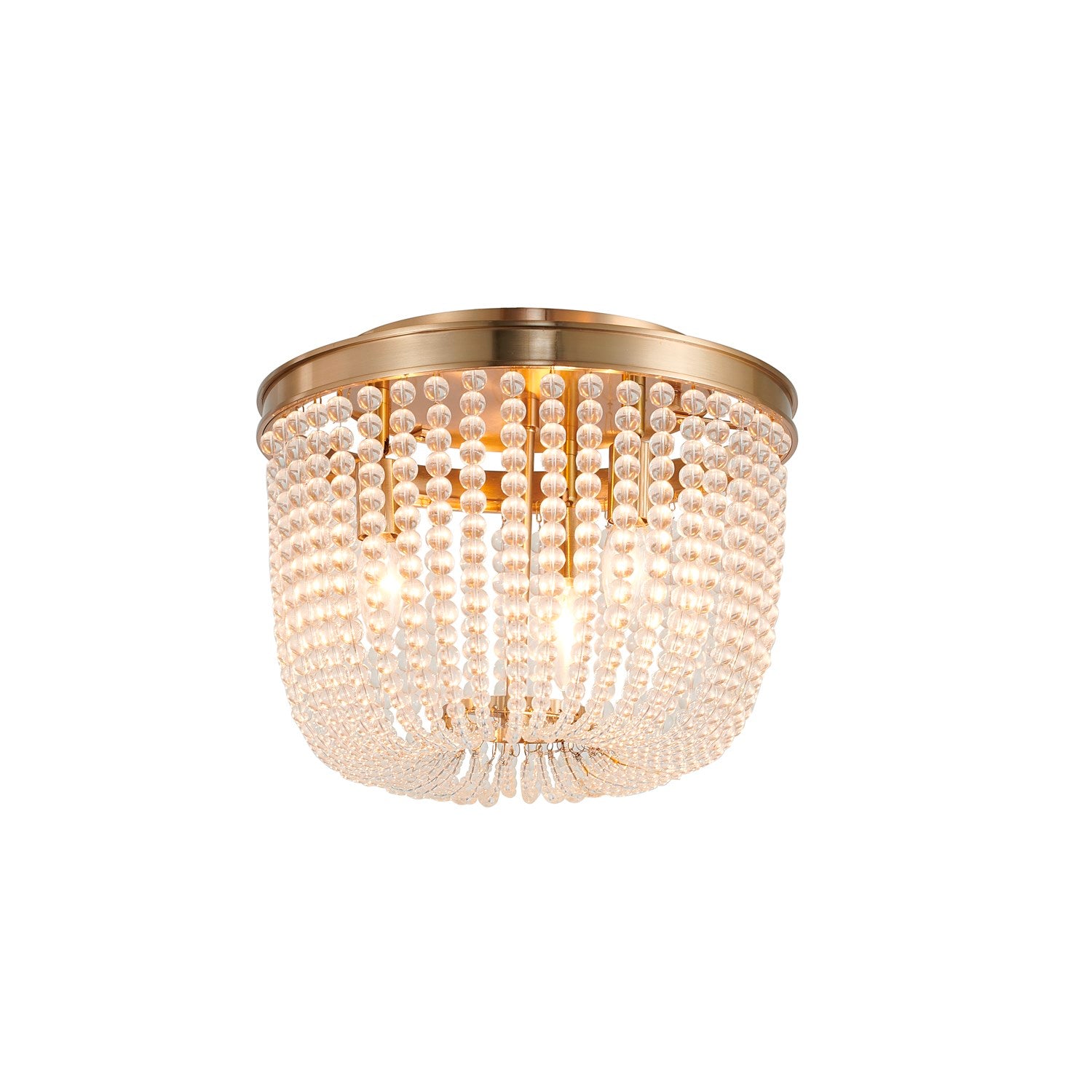3-Light Gold Semi Flush Mount With Clear Glass Beads by Bethel