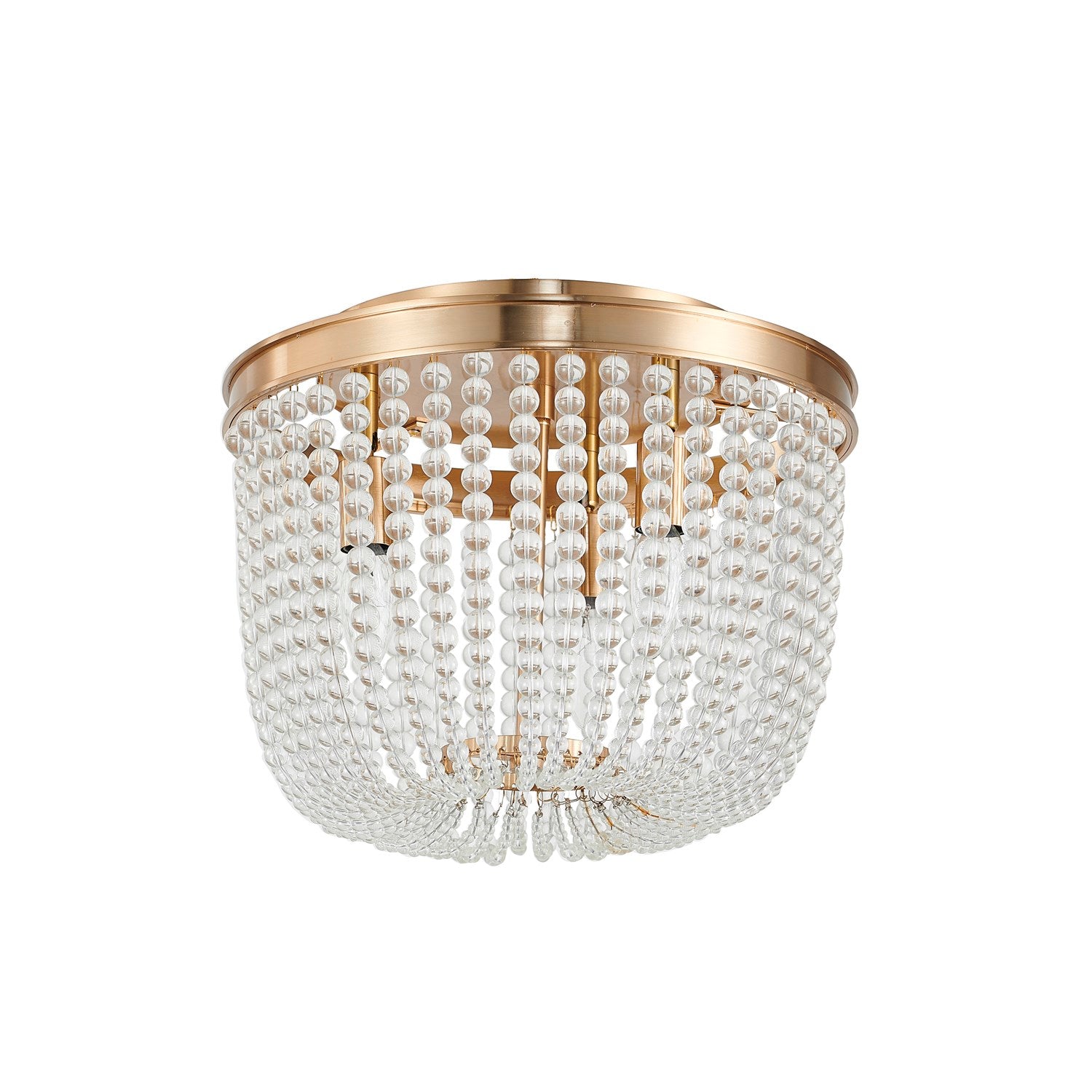3-Light Gold Semi Flush Mount With Clear Glass Beads