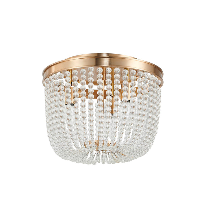 3-Light Gold Semi Flush Mount With Clear Glass Beads
