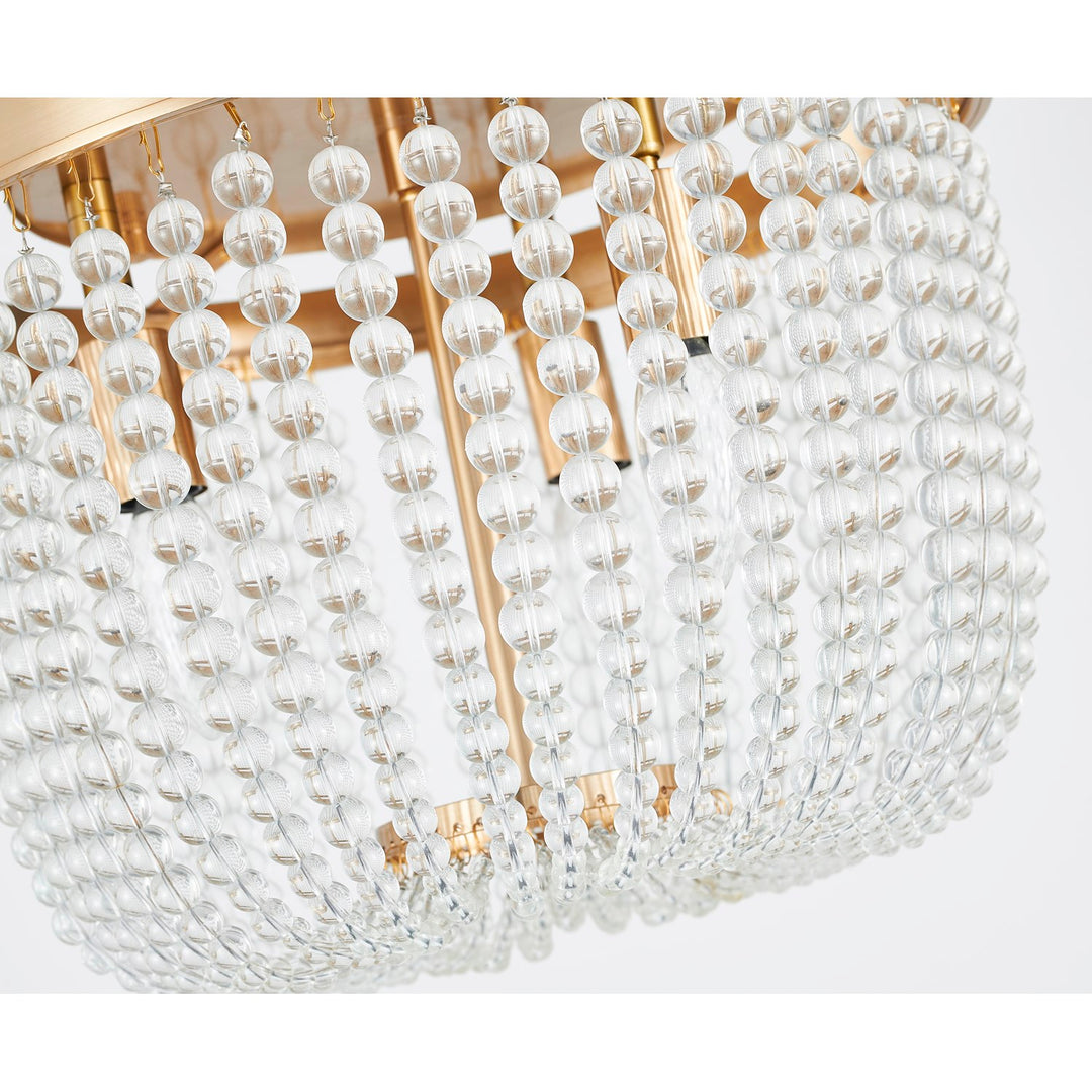 3-Light Gold Semi Flush Mount With Clear Glass Beads