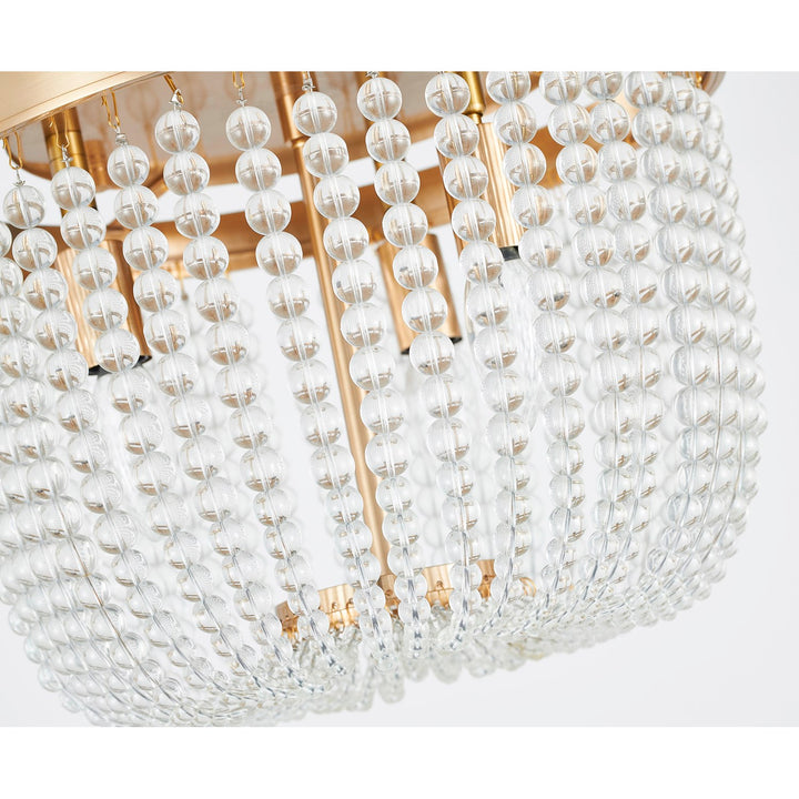3-Light Gold Semi Flush Mount With Clear Glass Beads