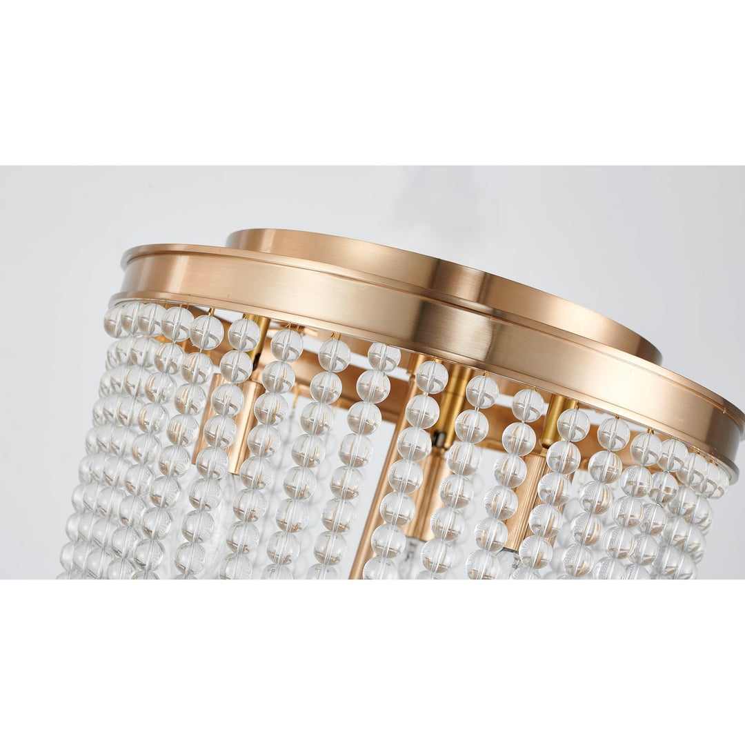 3-Light Gold Semi Flush Mount With Clear Glass Beads