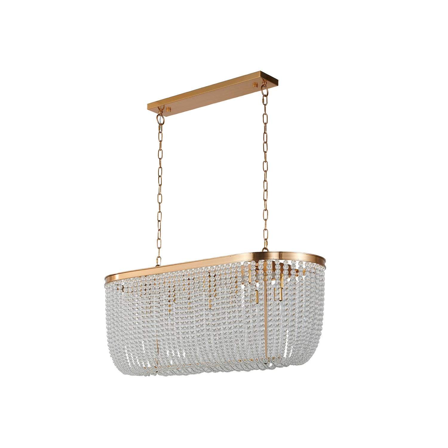 6-Light Gold Oval Chandelier With Clear Beaded Hanging Crystals