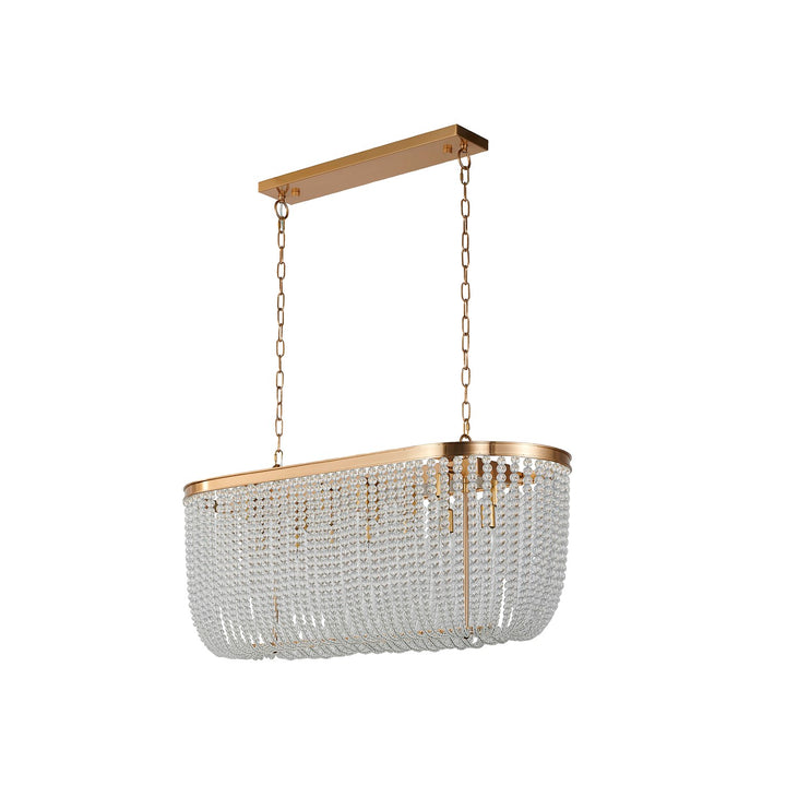 6-Light Gold Oval Chandelier With Clear Beaded Hanging Crystals