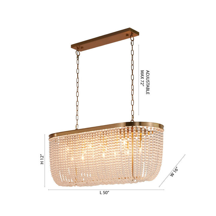 6-Light Gold Oval Chandelier With Clear Beaded Hanging Crystals