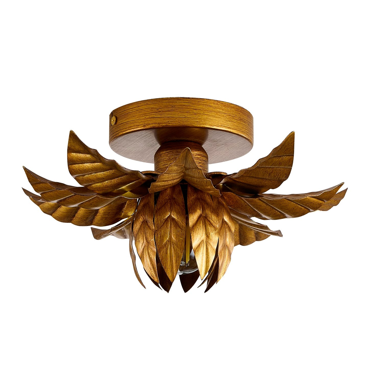 1-Light Metal Flower Flush Mount With Petals Surround