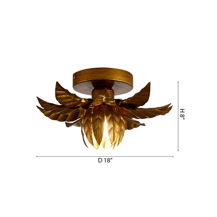 1-Light Metal Flower Flush Mount With Petals Surround