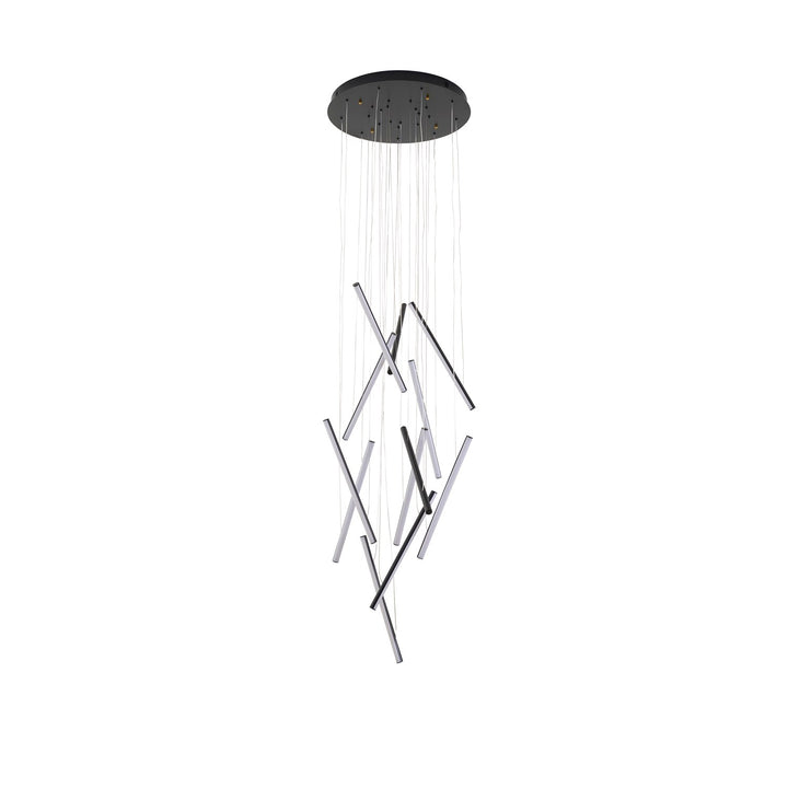 12-Light Satin Black Metal Led Chandelier With White Acrylic Diffusers