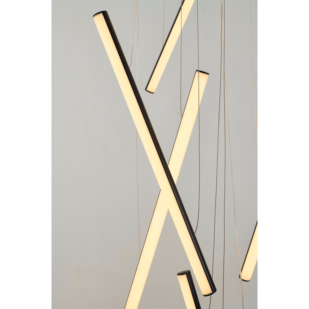 12-Light Satin Black Metal Led Chandelier With White Acrylic Diffusers